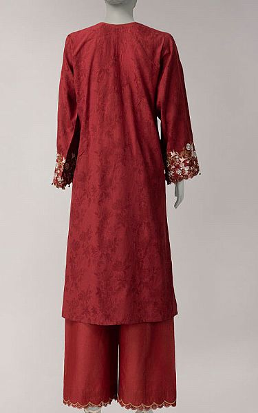 Junaid Jamshed Wine Red Lawn Suit (2 Pcs) | Pakistani Lawn Dress in USA- Image 2