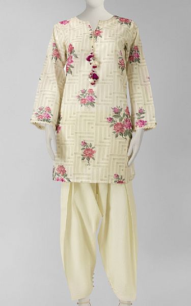 Junaid Jamshed Cream Lawn Suit (2 Pcs) | Pakistani Lawn Dress in USA- Image 1
