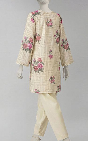 Junaid Jamshed Cream Lawn Suit (2 Pcs) | Pakistani Lawn Dress in USA- Image 2