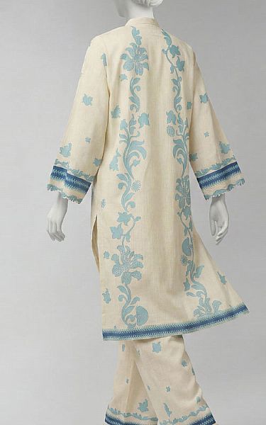 Junaid Jamshed Cream Lawn Suit (2 Pcs) | Pakistani Lawn Dress in USA- Image 2