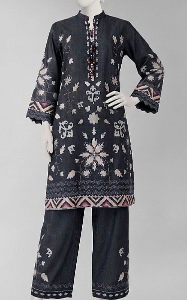 Junaid Jamshed Black Lawn Suit (2 Pcs) | Pakistani Lawn Dress in USA- Image 1