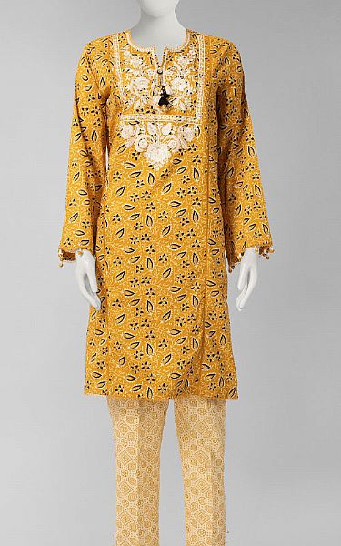 Junaid Jamshed Golden Yellow Lawn Suit (2 Pcs) | Pakistani Lawn Dress in USA- Image 1