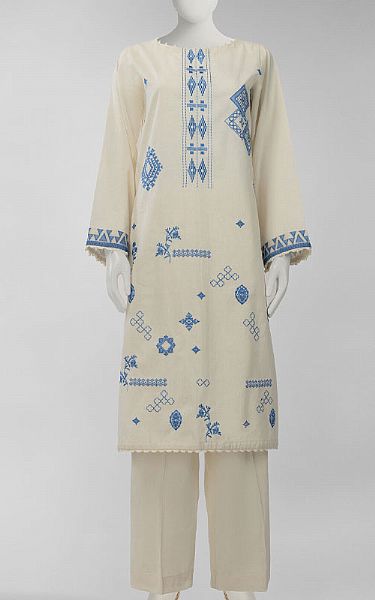 Junaid Jamshed Cream Lawn Suit (2 Pcs) | Pakistani Lawn Dress in USA- Image 1