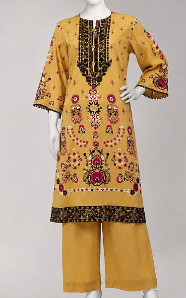 Junaid Jamshed Mustard Lawn Suit (2 Pcs) | Pakistani Lawn Dress in USA- Image 1