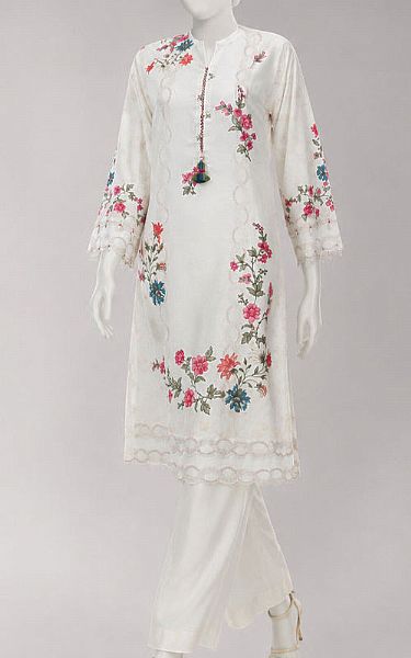 Junaid Jamshed Off-white Lawn Kurti | Pakistani Lawn Dress in USA- Image 1
