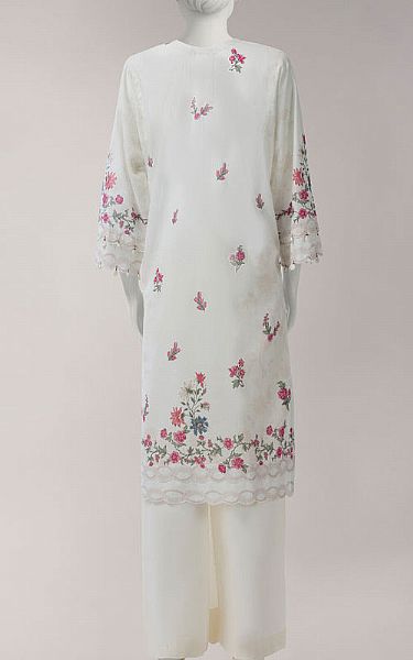 Junaid Jamshed Off-white Lawn Kurti | Pakistani Lawn Dress in USA- Image 2
