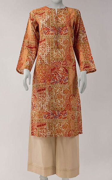 Junaid Jamshed Rust Lawn Kurti | Pakistani Lawn Dress in USA- Image 1