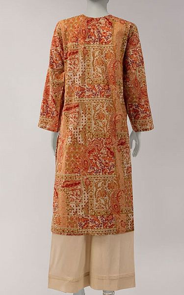 Junaid Jamshed Rust Lawn Kurti | Pakistani Lawn Dress in USA- Image 2