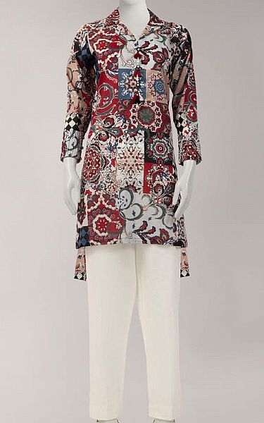 Junaid Jamshed Multicolor Lawn Kurti | Pakistani Lawn Dress in USA- Image 1