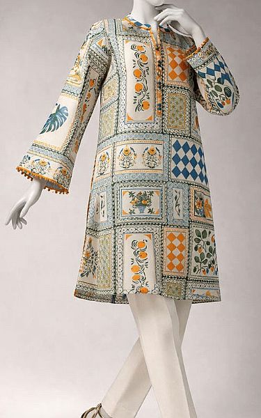 Junaid Jamshed Multicolor Lawn Kurti | Pakistani Lawn Dress in USA- Image 1