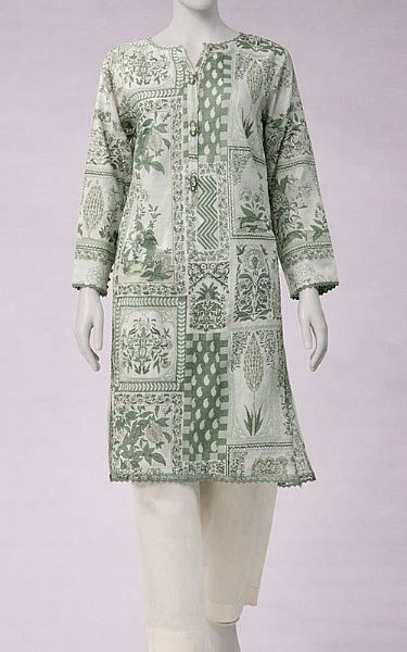 Junaid Jamshed Pistachio Green Lawn Kurti | Pakistani Lawn Dress in USA- Image 1