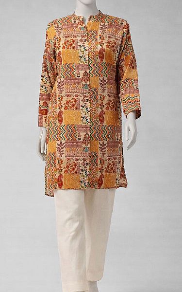 Junaid Jamshed Mustard Lawn Kurti | Pakistani Lawn Dress in USA- Image 1