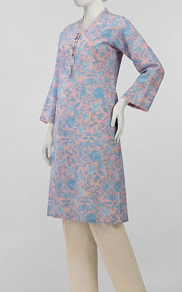 Junaid Jamshed Peach/Blue Lawn Kurti | Pakistani Lawn Dress in USA- Image 1