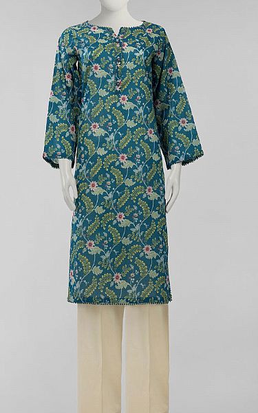 Junaid Jamshed Teal Lawn Kurti | Pakistani Lawn Dress in USA- Image 1