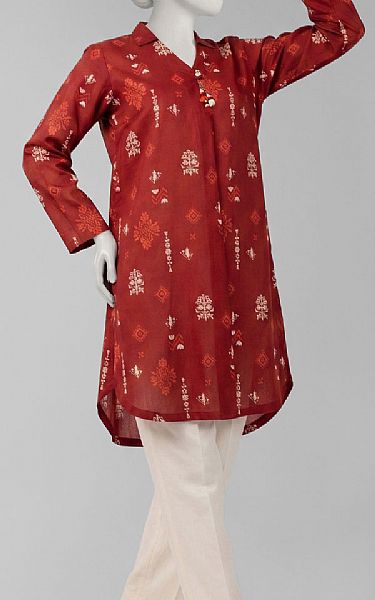 Junaid Jamshed Maroon Lawn Kurti | Pakistani Lawn Dress in USA- Image 1