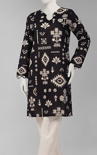 Junaid Jamshed Black Lawn Kurti | Pakistani Lawn Dress in USA- Image 1