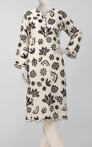 Junaid Jamshed White/Black Lawn Kurti | Pakistani Lawn Dress in USA- Image 1