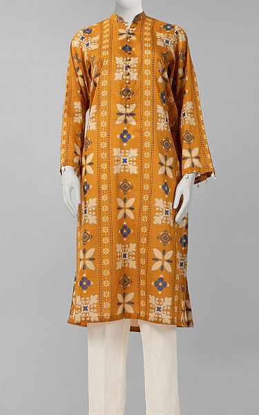 Junaid Jamshed Mustard Lawn Kurti | Pakistani Lawn Dress in USA- Image 1