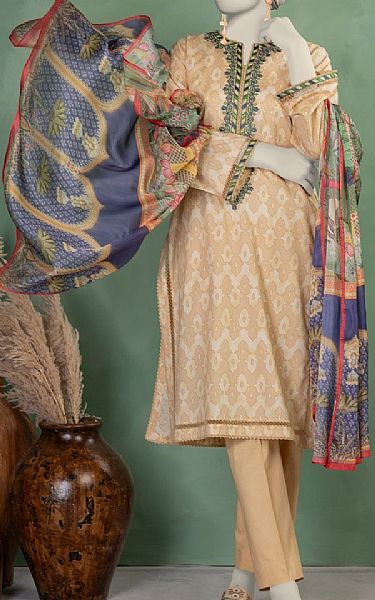 Junaid Jamshed Tan Lawn Suit | Pakistani Lawn Dress in USA- Image 1