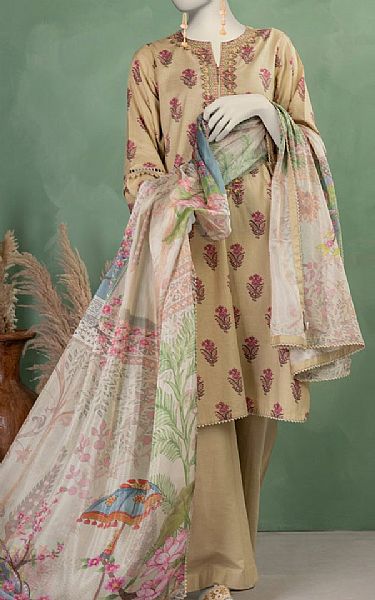 Junaid Jamshed Tan Lawn Suit | Pakistani Lawn Dress in USA- Image 1
