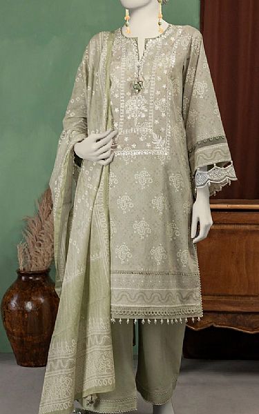 Junaid Jamshed Sage Green Lawn Suit | Pakistani Lawn Dress in USA- Image 1