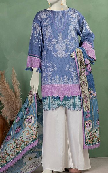 Junaid Jamshed Dull Blue Lawn Suit (2 pcs) | Pakistani Lawn Dress in USA- Image 1