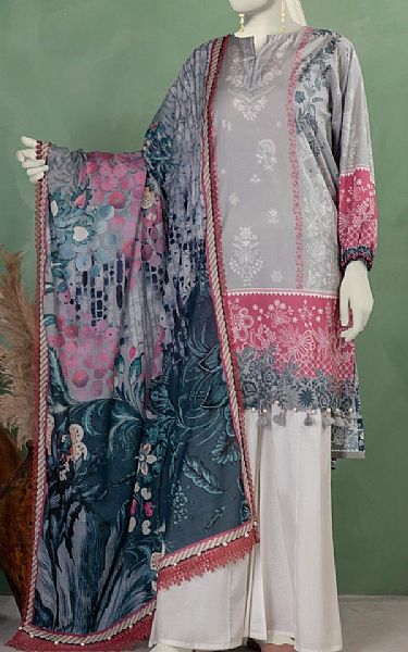 Junaid Jamshed Grey Lawn Suit (2 pcs) | Pakistani Lawn Dress in USA- Image 1