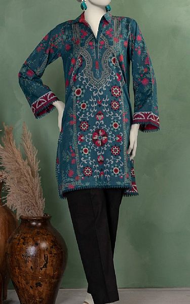 Junaid Jamshed Teal Lawn Kurti | Pakistani Lawn Dress in USA- Image 1