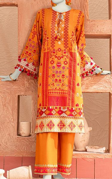 Junaid Jamshed Orange Lawn Suit (2 pcs) | Pakistani Lawn Dress in USA- Image 1