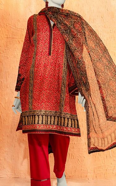 Junaid Jamshed Red Lawn Suit | Pakistani Lawn Dress in USA- Image 1