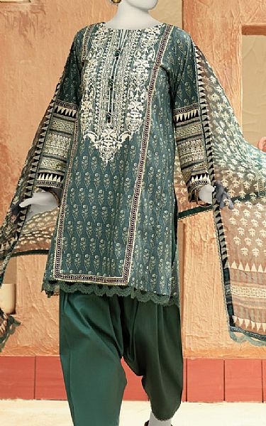 Junaid Jamshed Mineral Green Lawn Suit | Pakistani Lawn Dress in USA- Image 1