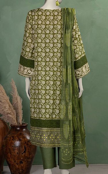 Junaid Jamshed Olive Green Lawn Suit | Pakistani Lawn Dress in USA- Image 2