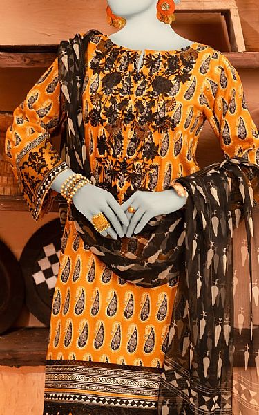 Junaid Jamshed Orange Lawn Suit | Pakistani Lawn Dress in USA- Image 2