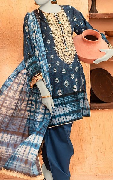 Junaid Jamshed Blue Lawn Suit | Pakistani Lawn Dress in USA- Image 1