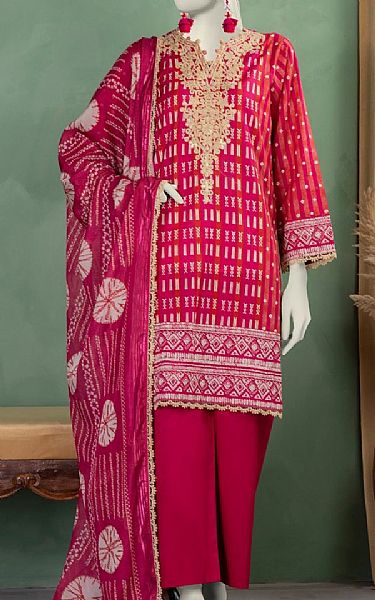 Junaid Jamshed Dark Pink Lawn Suit | Pakistani Lawn Dress in USA- Image 1