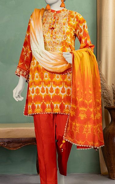 Junaid Jamshed Orange Lawn Suit | Pakistani Lawn Dress in USA- Image 1