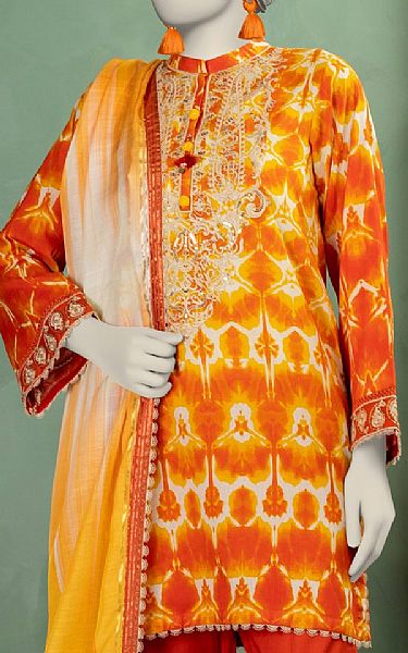 Junaid Jamshed Orange Lawn Suit | Pakistani Lawn Dress in USA- Image 2