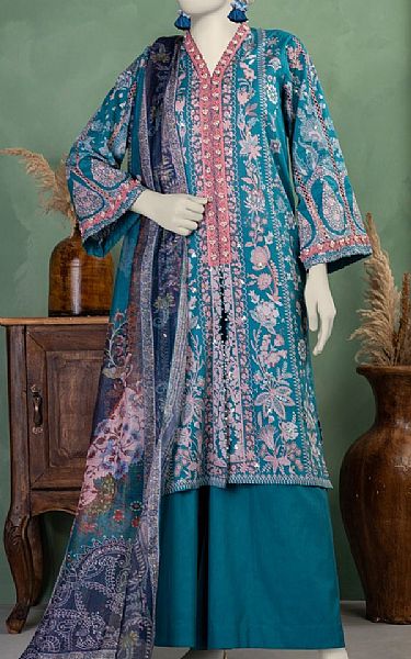 Junaid Jamshed Blue Lawn Suit | Pakistani Lawn Dress in USA- Image 1