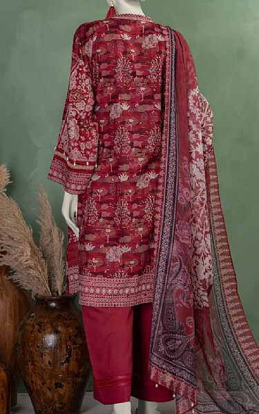 Junaid Jamshed Wine Red Lawn Suit | Pakistani Lawn Dress in USA- Image 2
