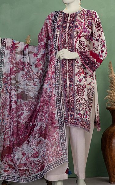 Junaid Jamshed Off White Lawn Suit | Pakistani Lawn Dress in USA- Image 1