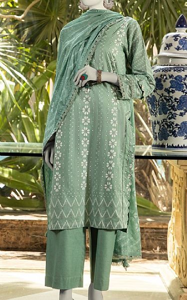 Junaid Jamshed Spanish Green Lawn Suit | Pakistani Lawn Dress in USA- Image 1