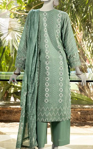 Junaid Jamshed Spanish Green Lawn Suit | Pakistani Lawn Dress in USA- Image 2