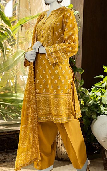 Junaid Jamshed Mustard Lawn Suit | Pakistani Lawn Dress in USA- Image 1