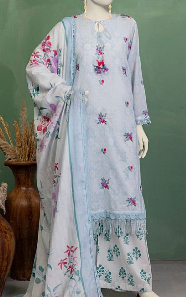 Junaid Jamshed Light Blue/Off White Lawn Suit | Pakistani Lawn Dress in USA- Image 1