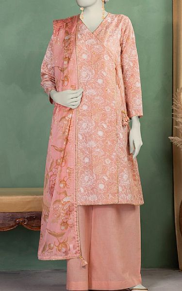 Junaid Jamshed Peach Dobby Suit | Pakistani Lawn Dress in USA- Image 1