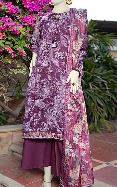 Junaid Jamshed Plum Dobby Suit | Pakistani Lawn Dress in USA- Image 1