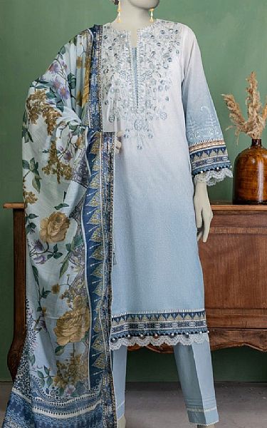 Junaid Jamshed Carolina Blue Lawn Suit | Pakistani Lawn Dress in USA- Image 1