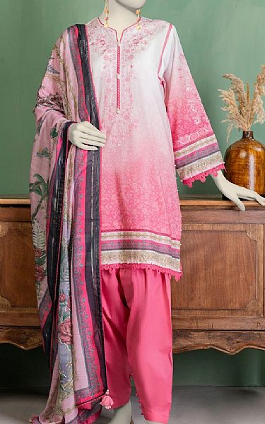 Junaid Jamshed Rosy Pink Lawn Suit | Pakistani Lawn Dress in USA- Image 1