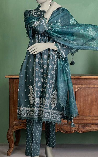 Junaid Jamshed Slate Grey Lawn Suit | Pakistani Lawn Dress in USA- Image 1