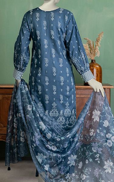 Junaid Jamshed Dull Blue Lawn Suit | Pakistani Lawn Dress in USA- Image 2